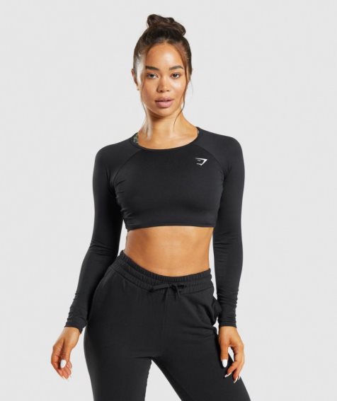 Women's Gymshark Training Long Sleeve Cropped Tops Black | NZ 6WFYRA